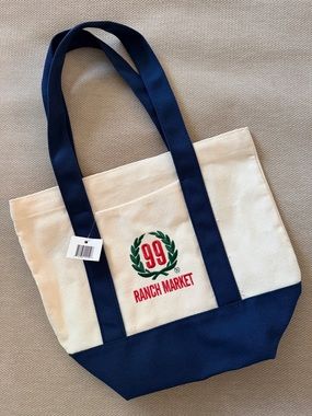 99 Ranch Market Cream and Navy Mini canvas Tote Bag